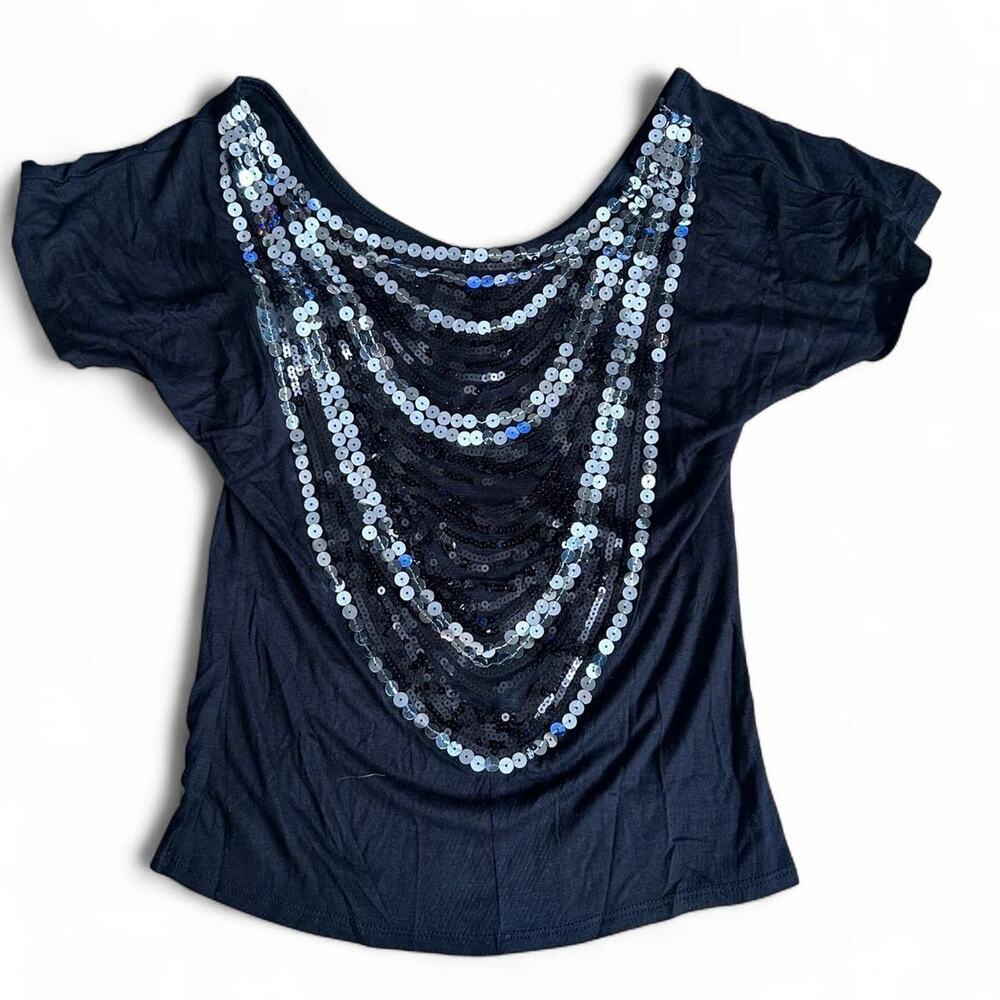 Y2k 2000s Black sequin top Lipstick Brand EUC Small‎ Shiny Bling